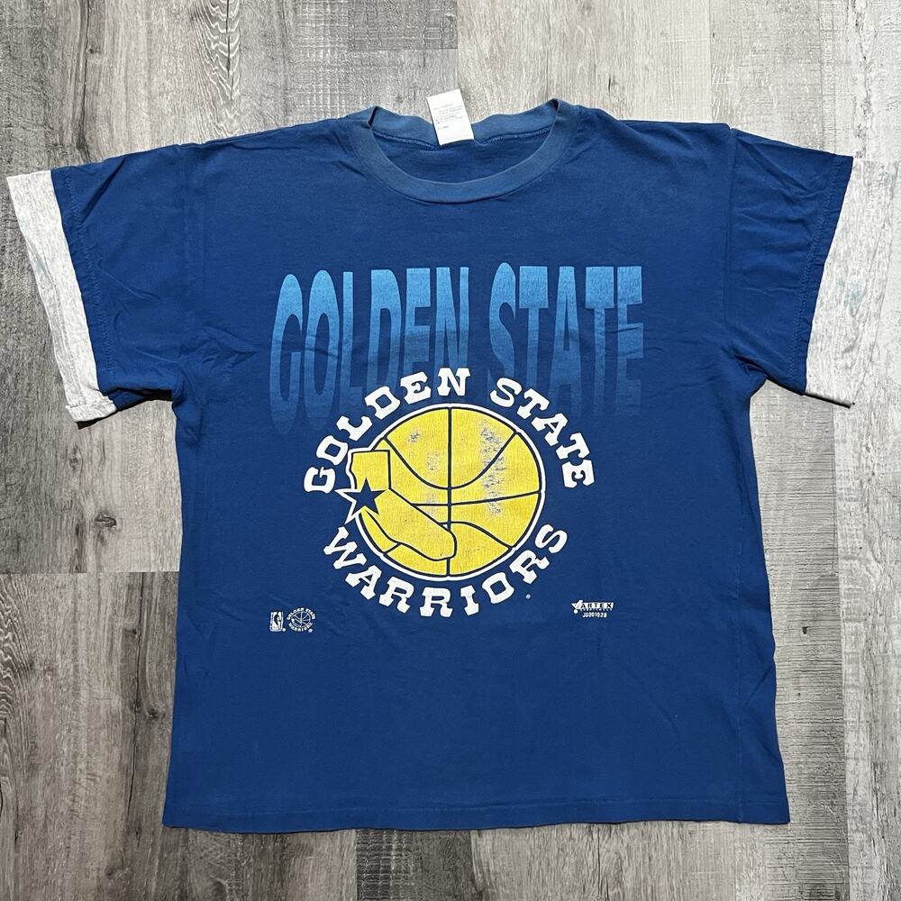 VTG Golden State Warriors Blue Big Graphic Double Sleeve NBA Basketball T Shirt